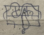 Five-room puzzle, with part of the path drawn on top of one of the walls.
